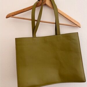 BAGGU Olive Green Leather Tote